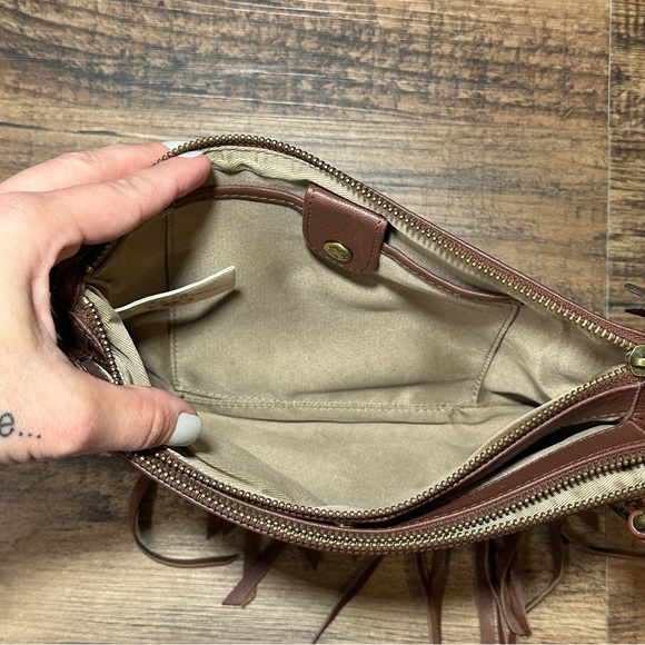 LUCKY BRAND BAILEY Western Boho Chic Brown Leather Fringe Purse Bag Clutch - Picture 10 of 13